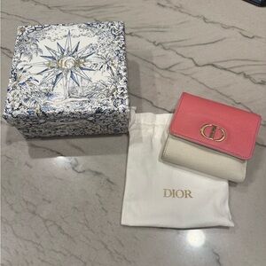 Christian Dior Lotus Wallet Tri-fold Pink and Cream FULL INCLUSION